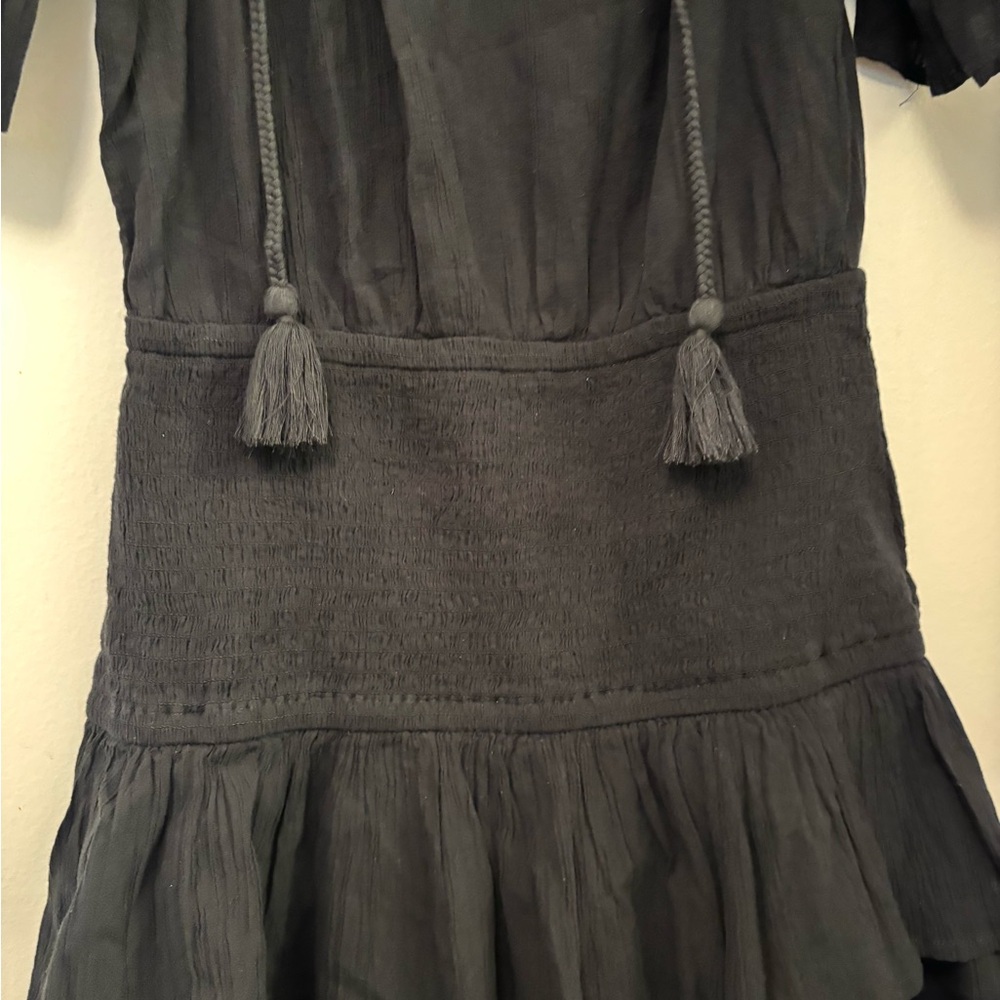 Aerie Women's Black Cotton Smocked Tiered Short Sleeve Mini Dress - Picture 2 of 4